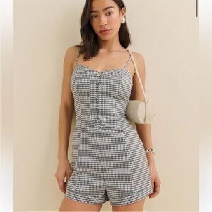 NWT Reformation Blanca Romper, Slate Check - Size 6